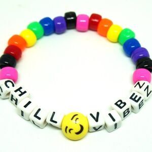Rainbow Smiley Kandi Custom Word bracelet Chill Vibez